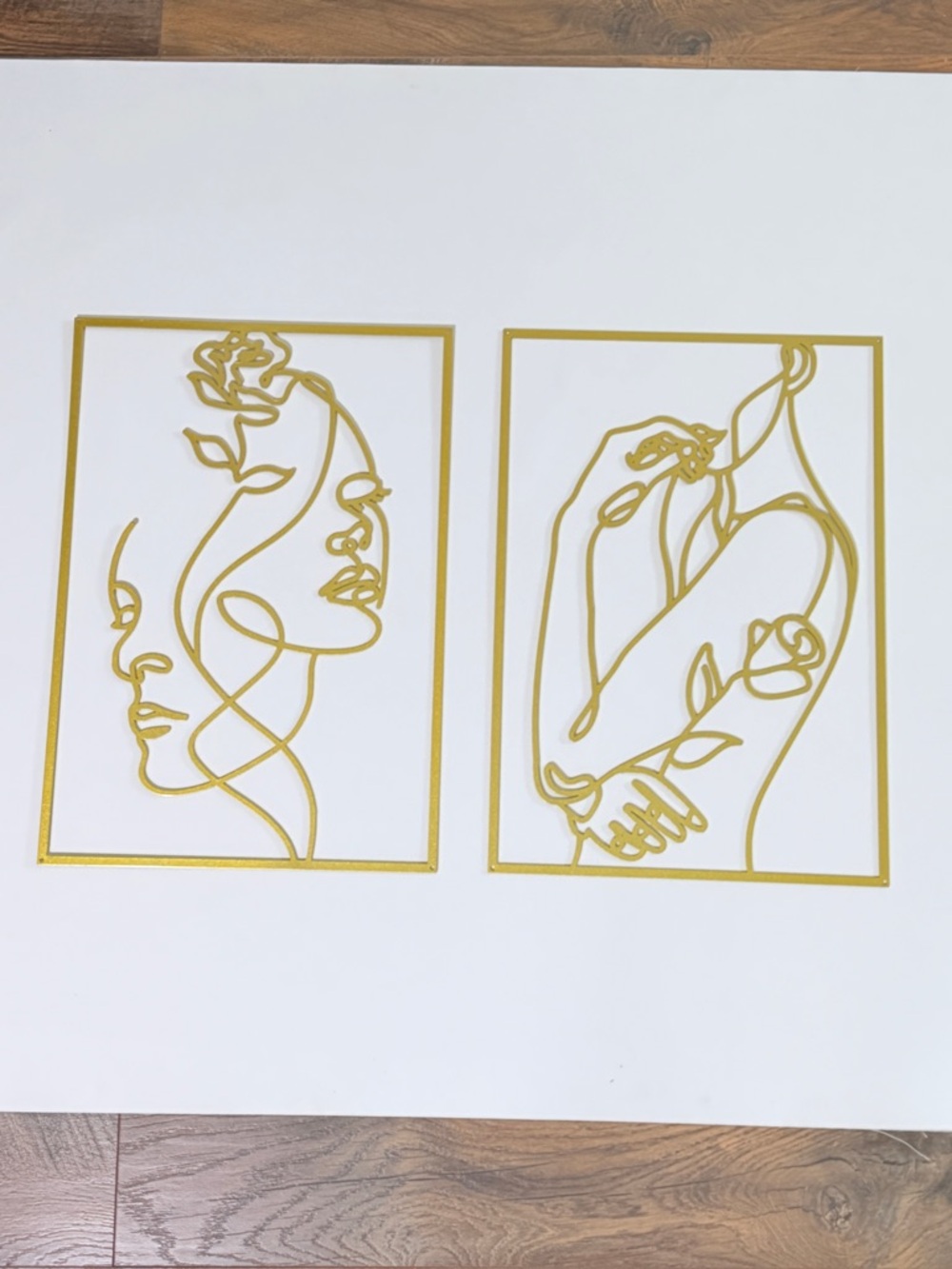 Gold Line Art Wall Decor Set Floral Faces - Minimalist Home Accent fashion